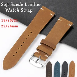Soft Suede Leather 18mm 20mm 21mm 22mm 24mm Watch Strap Sport Bracelet Vintage Cowhide Wristband Universal Replacement Watchband