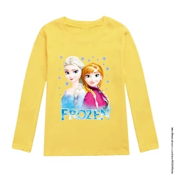 Children Frozen Elsa T Shirt Kawaii Funny Spring Summer Cartoon 3D T-shirt For Boys Girls Kid Clothing Unisex Long Sleeves