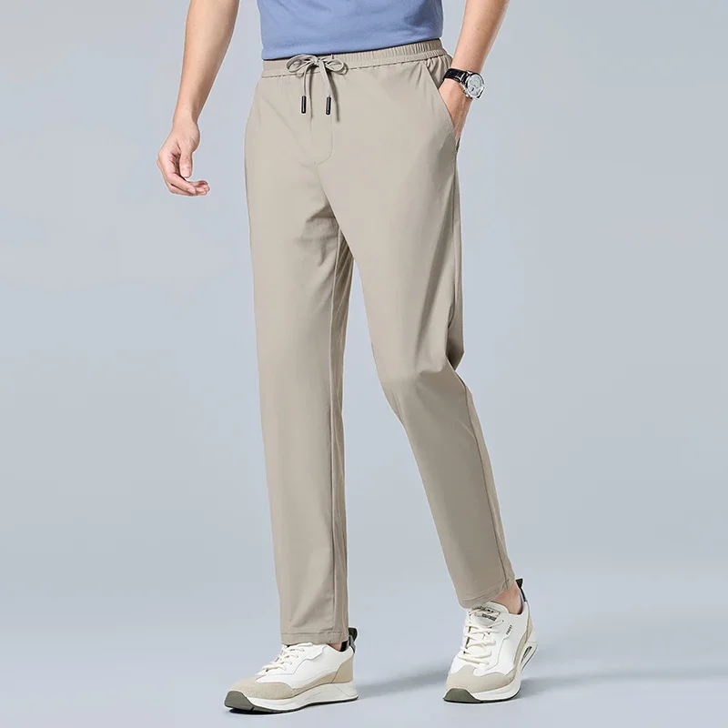 Calça esportiva casual masculina de verão, calça reta justa, roupa respirável, para caminhadas ao ar livre, acampamento, simples, azul marinho