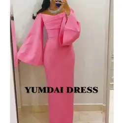 YUMDI Pink One-shoulder Ball Gown Sexy Tight Crepe Evening Gown With Floor-length Long Sleeves Salon Party Dubai Gorgeous Gown