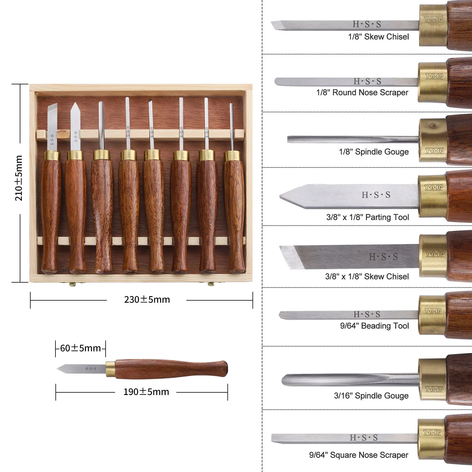 TASP 8 buah HSS Set pahat kayu Mini, alat bubut pertukangan, alat pisau kayu Detailing