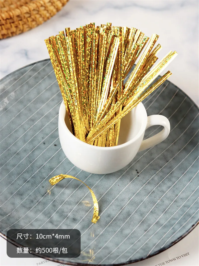 500 Stück 10cm Laser-Draht Metallische Drehverschlüsse DIY Backwaren-Verpackung Lollipop Dessert Süßigkeiten Verschluss Geschenktüten-Deko – Detail 8