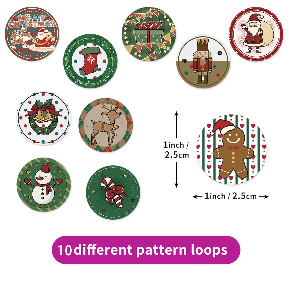 500PCS Christmas Cartoon Gift Reward Stickers with 10 Different 2.5cm/1.0-inch Christmas Gift Learning Reward Set Stickers