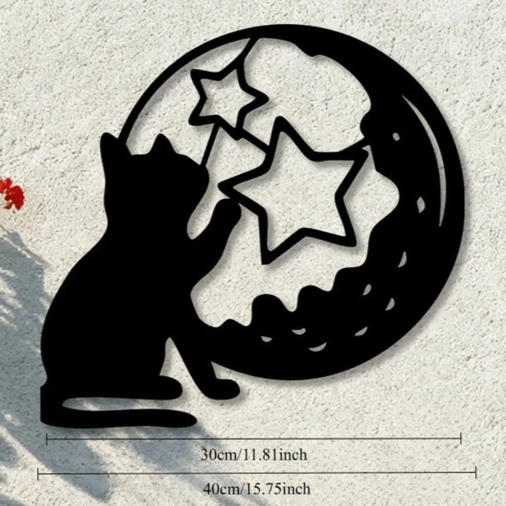 CIFBUY Iron Wall Art Metal Cat Moon Stars Decor Living Room Bedroom Office Home Hanging Sign Vintage Wall Decor