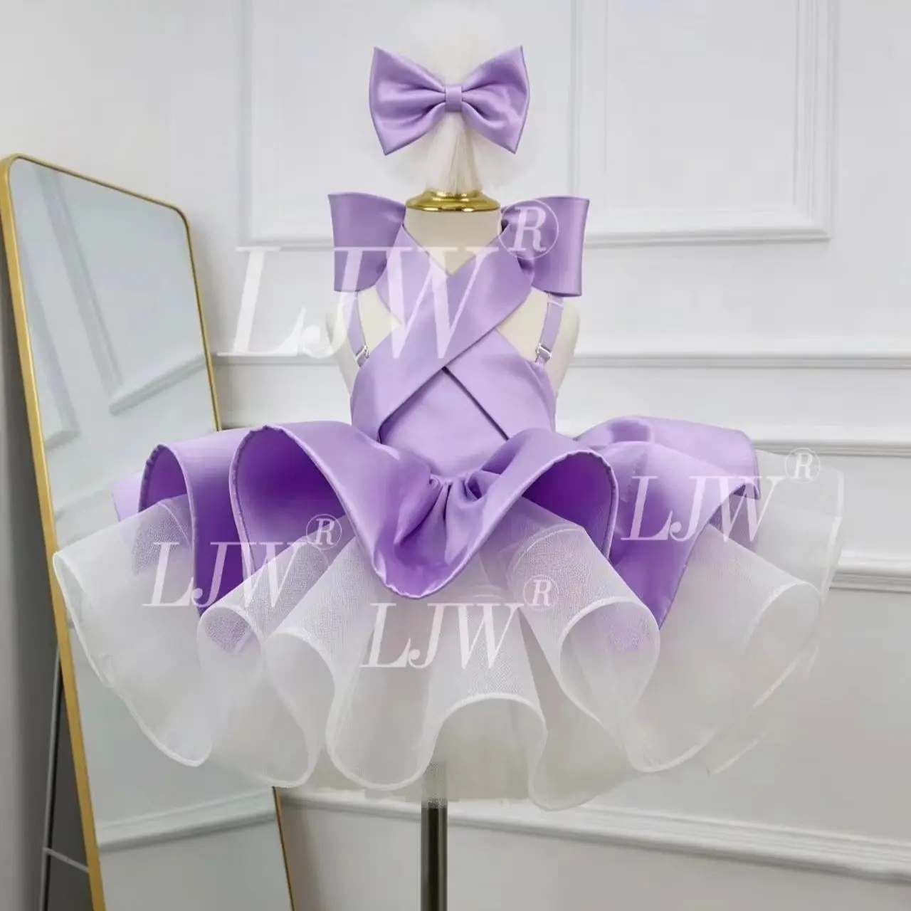Elegant Purple Satin Cross‑Back Princess Tutu Dress for Wedding Kids Birthday Ceremonial Dress First Eucharistic Birthday Partyl