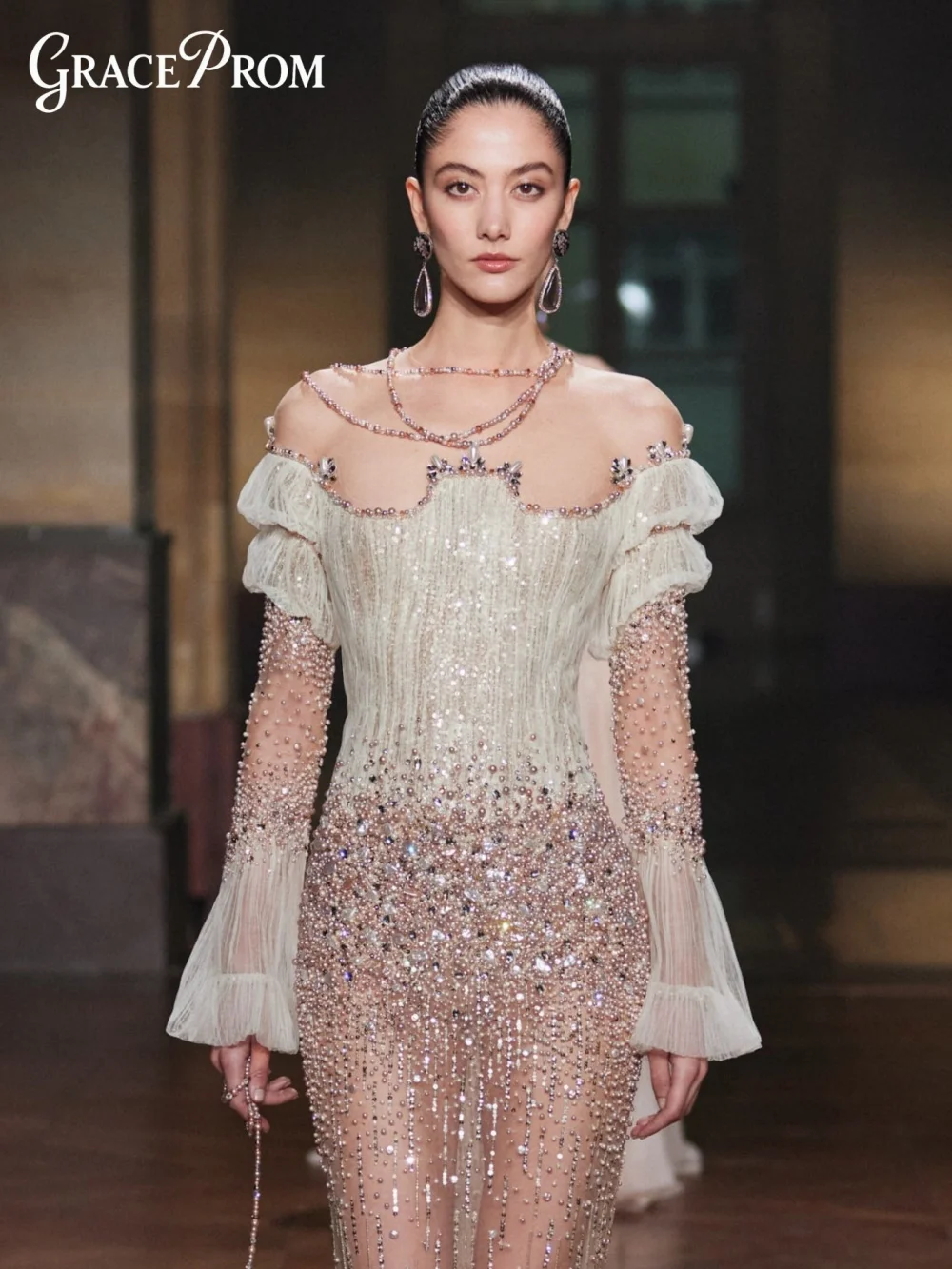 

Exquisite Champagne Gold Prom Dress 2026 Premium Off The Shoulder Gown For Wedding Guest Beading Evening Dress فساتين سهرة
