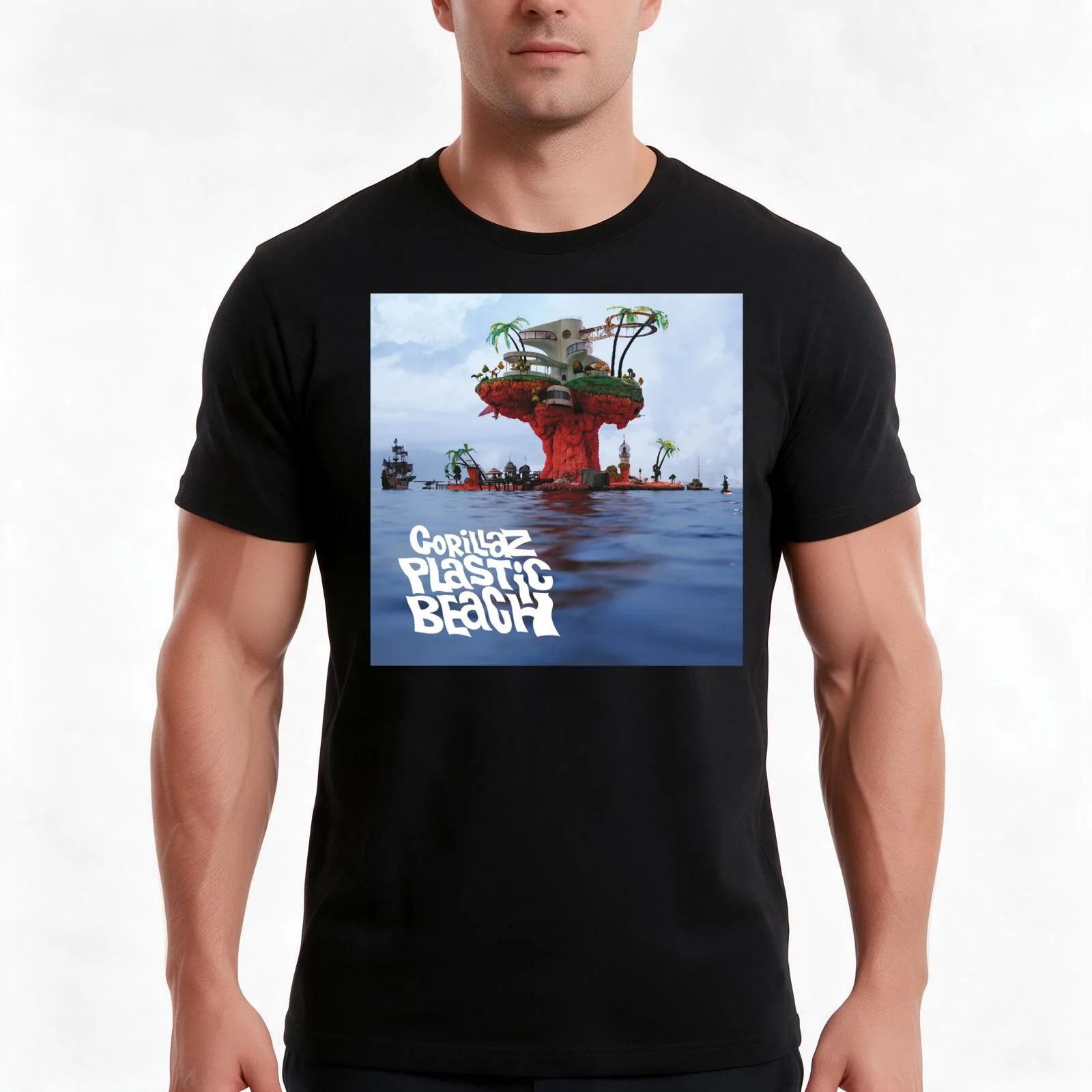 D-Sides Demon Days Cracker Island Plastic Beach T-Shirt, Summer Casual Cotton Tee, Oversized Streetwear Tops, Unisex Men Women