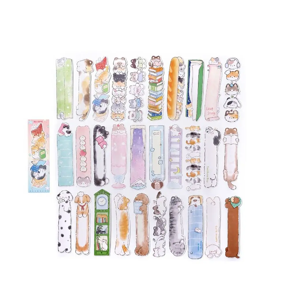 30pcs/Set Paper Small Animal Bookmark Kawaii Kitty Puppy Shape Pagination Mark DIY Journal Decoration School Office Supplies