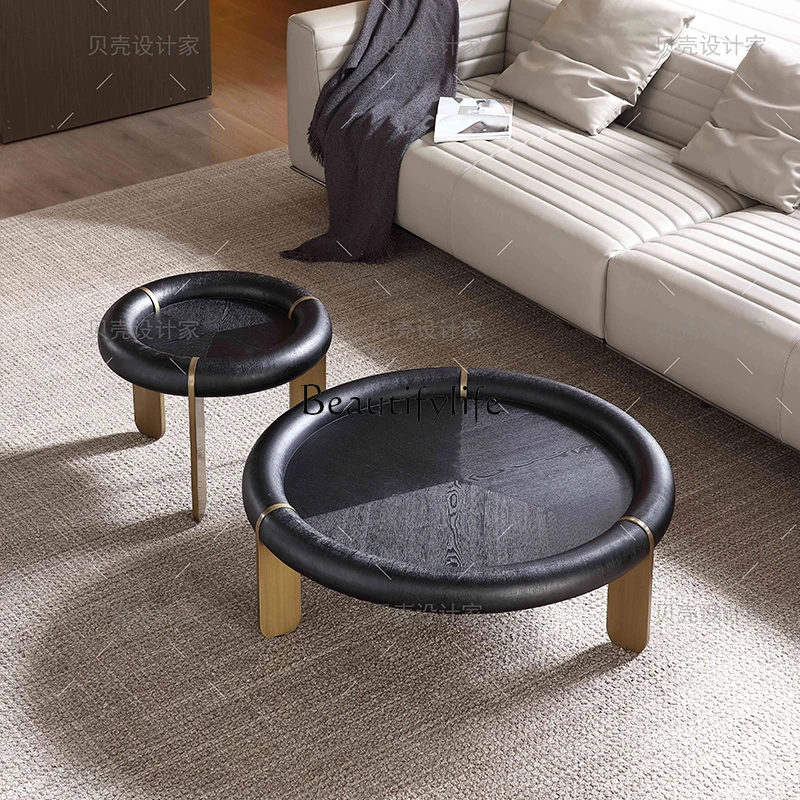 Italian round Solid Wood Tea Table Living Room Artistic Personality Creative Black Size round Coffee Table Combination