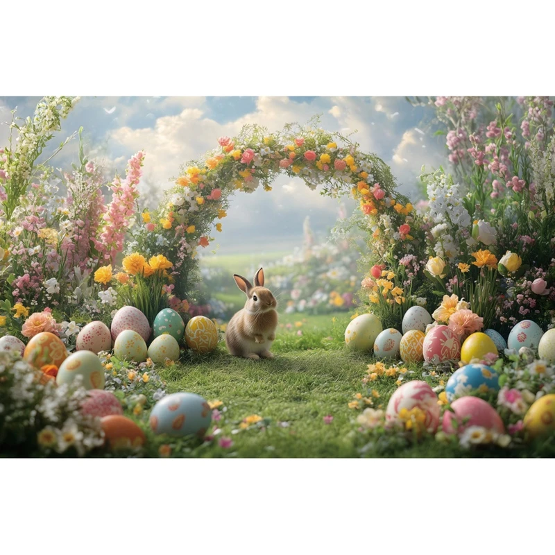 Spring Easter Backdrop for Photography Nature Forest Scenery Tree Grass Floral Easter Eggs Photo Background Photoshoot Banner