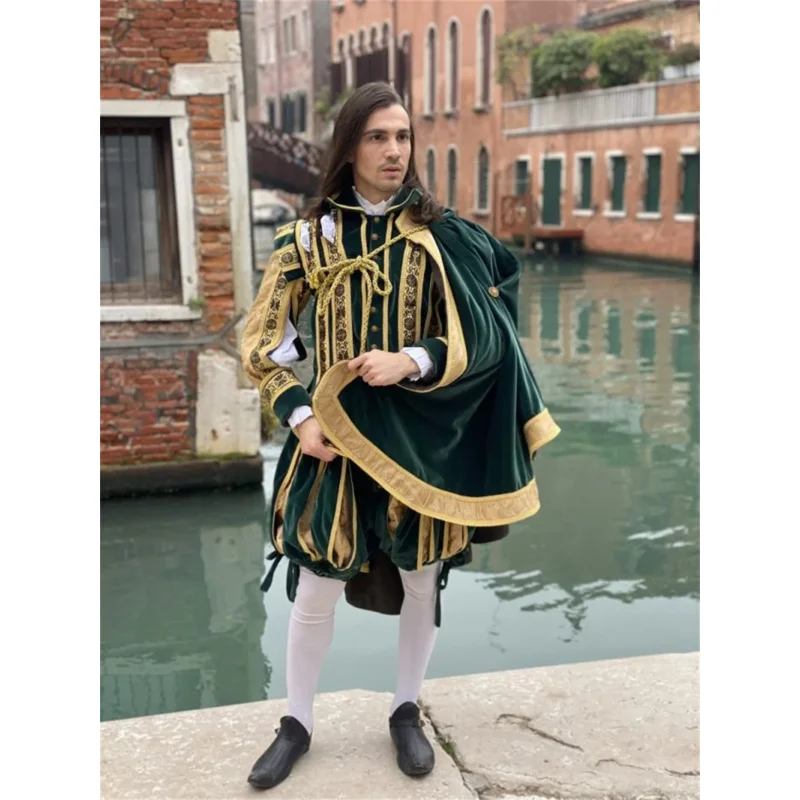 Tudor Elizabethan Adult Men's Green Outfits Costume Renaissance Tudor Henry VIII Era King Prince Dress Suit Ball Gown