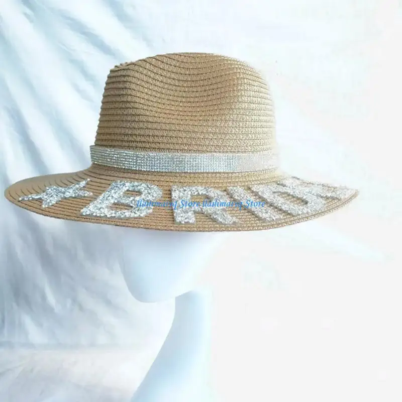 

573B Bride Hat with Decors Elegant Bride Hat Wedding Straw Weaving Hat