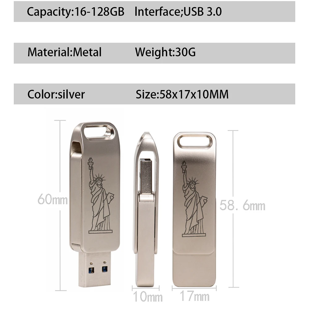 Оригинальный высокоскоростной флеш-накопитель USB 128 объемом 3,0 Гб, металлический флеш-накопитель объемом 64 ГБ, Бесплатная Цепочка для ключей, переносное хранилище памяти, U-диск