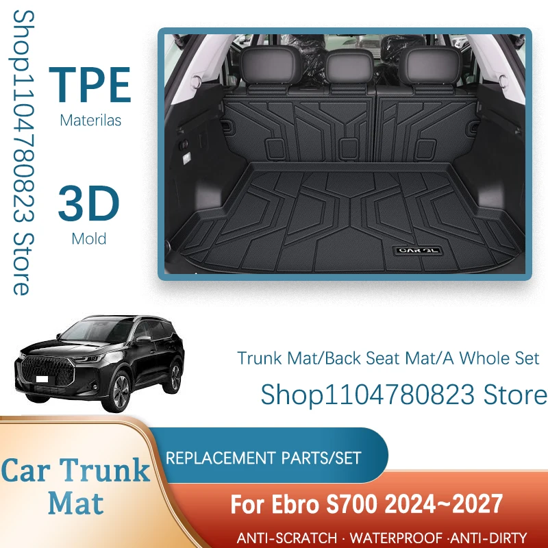 Car Trunk Mats For Ebro S700 Chery Tiggo 7 Pro Max Tenet T7 2024~2027 TPE Storage Pads Cargo Liner Back Seat Covers  Accessories