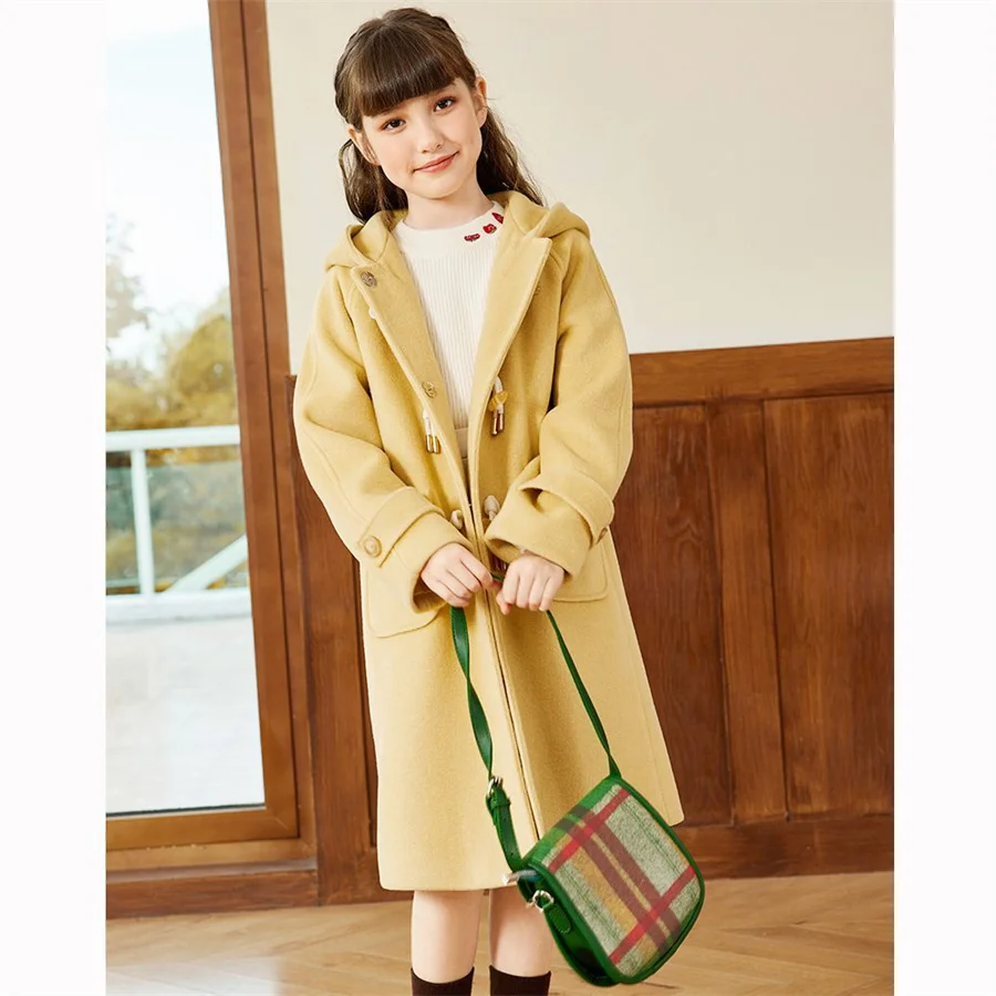 Teenage Girls Clothing 12 14 Years Winter Kid Coat Casual Long Wool Outerwear Autumn Winter Fashion Solid Color Girl Overcoat