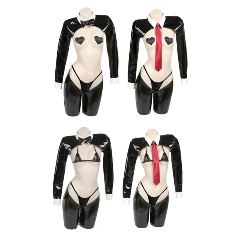 REVERSE Rabbit Patent Leather Bikini Swimsuits Bunny Girl Cosplay Costume Woman Sexy Lingeries Swimwear Maid Cos Outfits