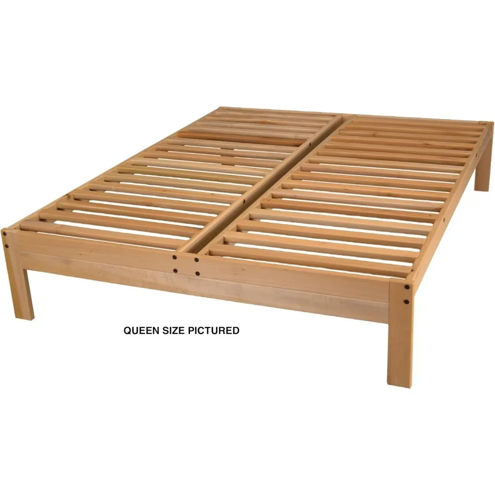 Frames Nomad Platform Bed - Queen Bed Frame - Unfinished Wood Bed Frame - Minimalist Swedish Design, Natural Wood