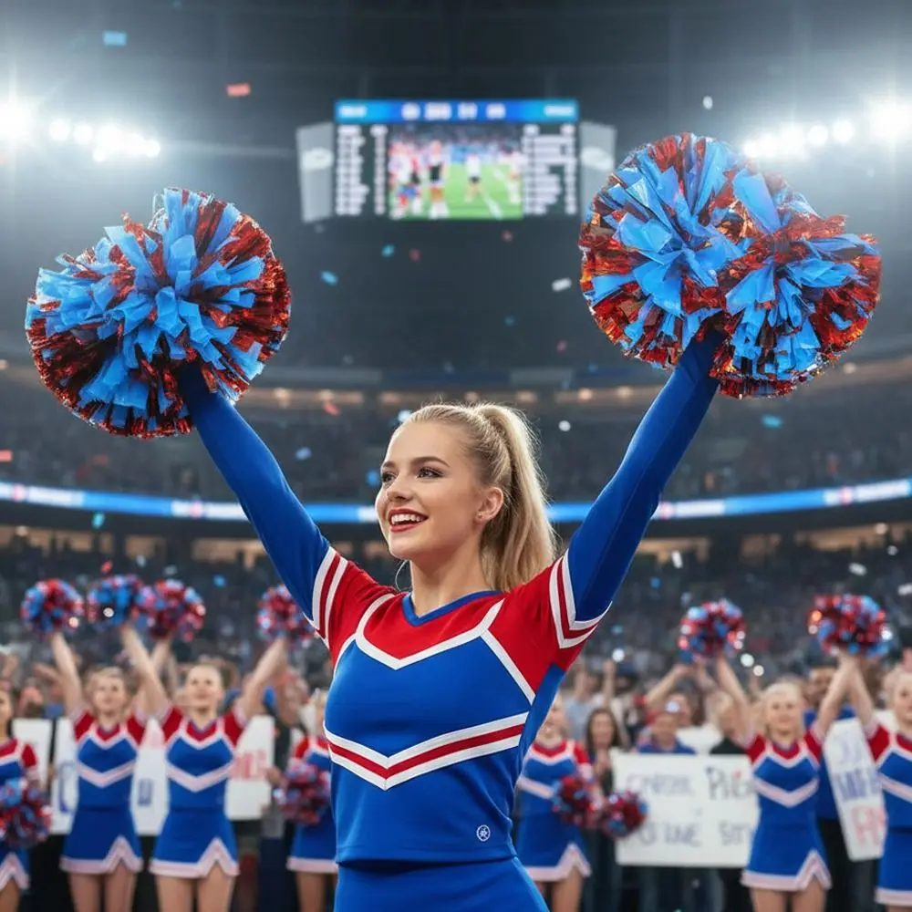 

Спортивные товары: Помпоны для чирлидинга 30x37 см с двойным отверстием для ручки, разноцветные, для танцев и мероприятий, из ПЭТ-материала