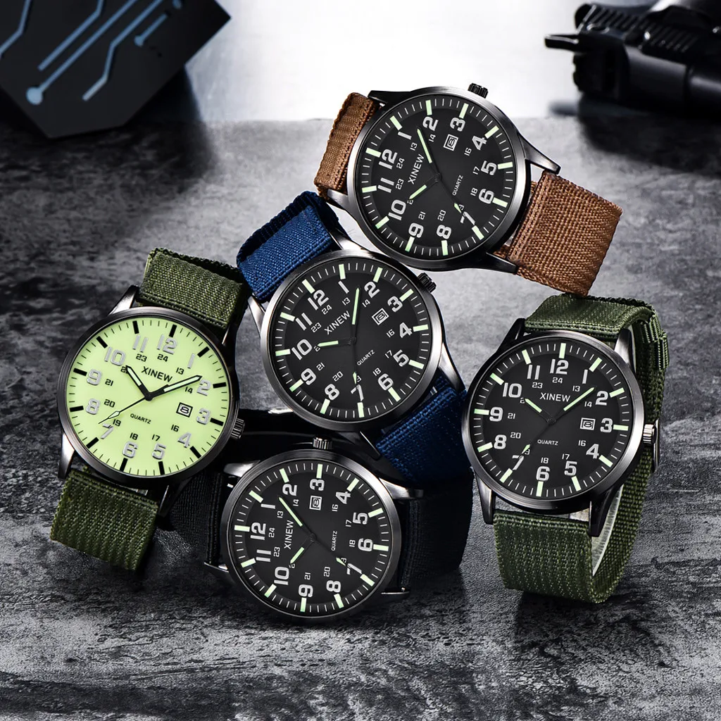 Top Brand Luxury Fashion Men Boy Round Dial Watch Nylon Strap Band Military Date Sport Clock Gift Quartz Relogio Masculino