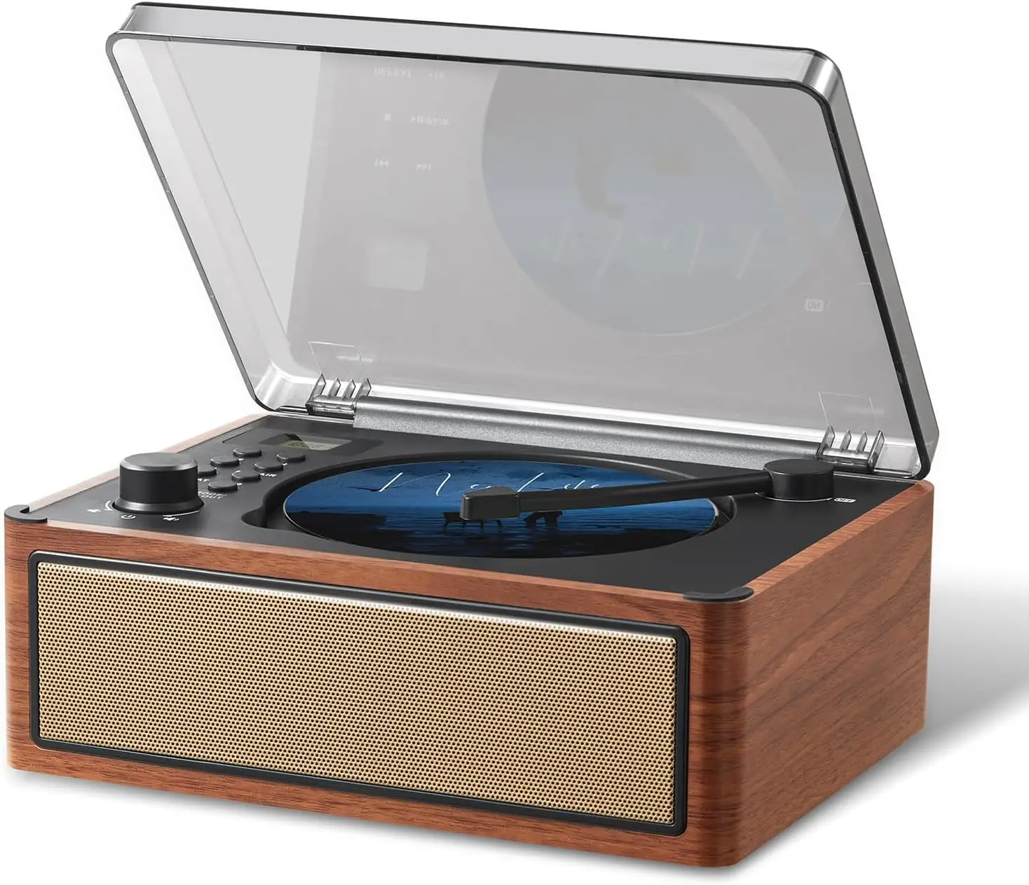 

Ретро-проигрыватель компакт-дисков с Bluetooth, двумя Hi-Fi динамиками, портативный, с питанием от батареи, для дома, воспроизведение через AUX/USB и FM-радио