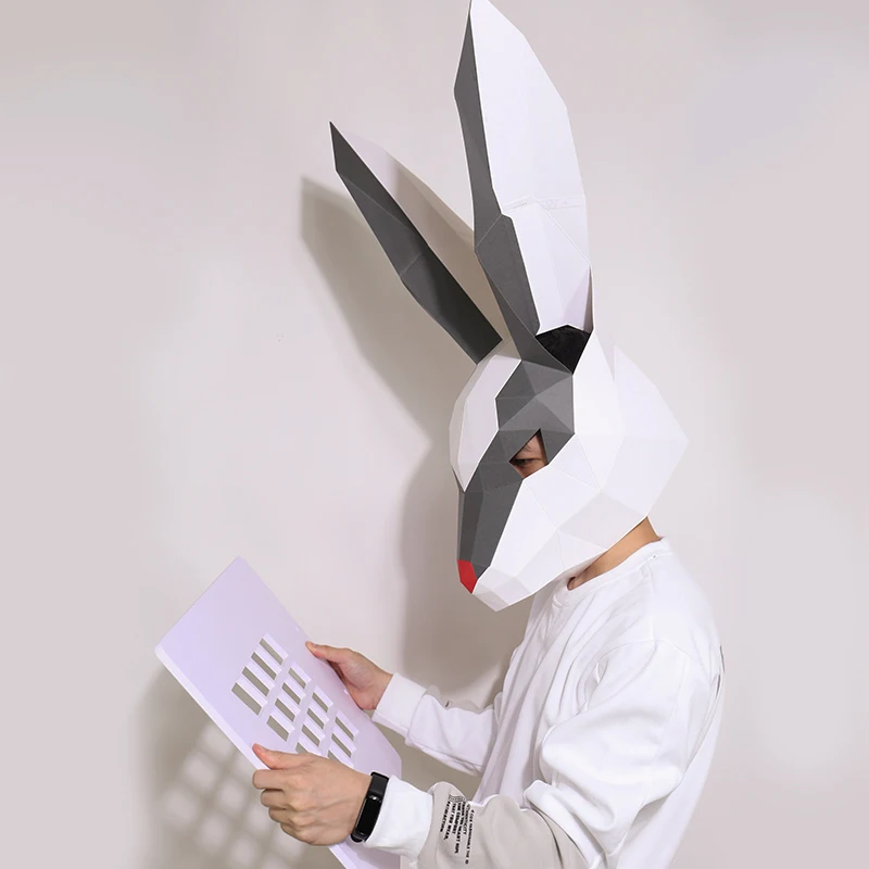 Pre-cut Mountain Rabbit Mask Animal Paper Model,3D Papercraft Art Costume Party Cosplay,Handmade DIY Adult Craft Origami RTY280