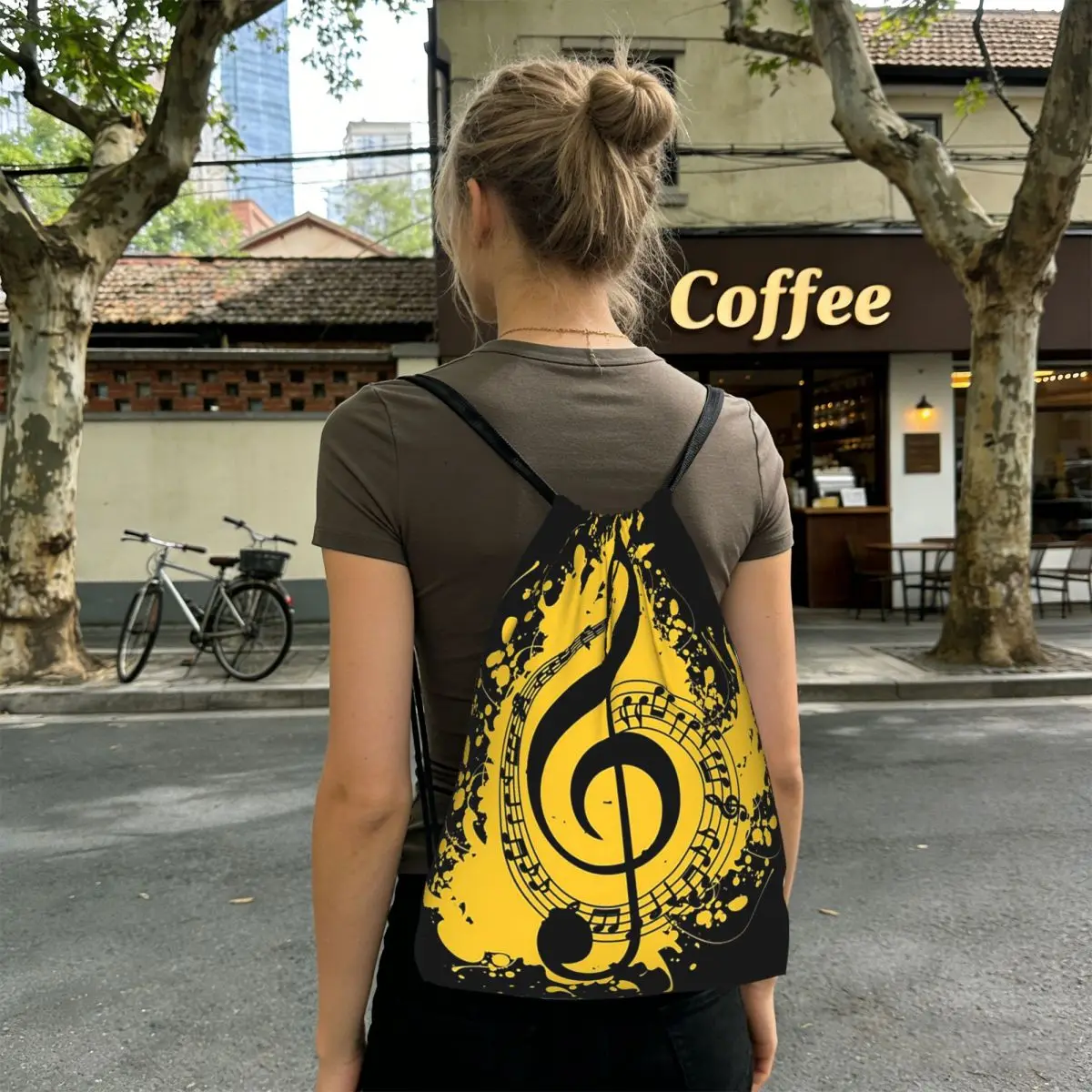 

Splash Ink Music Note Backpacks Portable Drawstring Bags Sports Bag Book Bags for Man Woman School