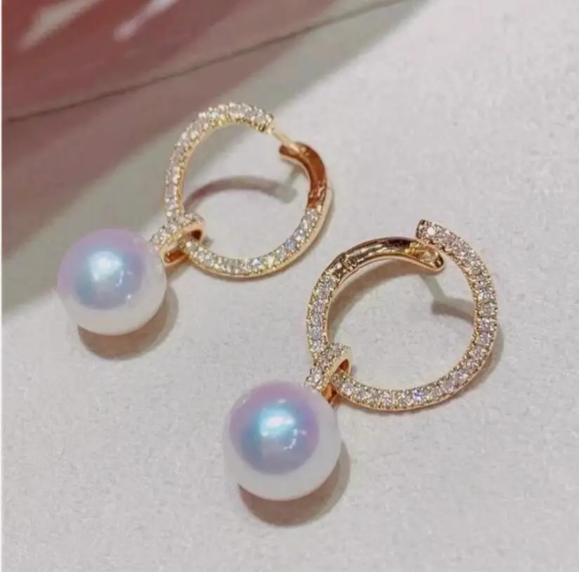 

Великолепные серьги-подвески с круглым белым жемчугом Южного моря 9-10 мм 10-11 мм 925s