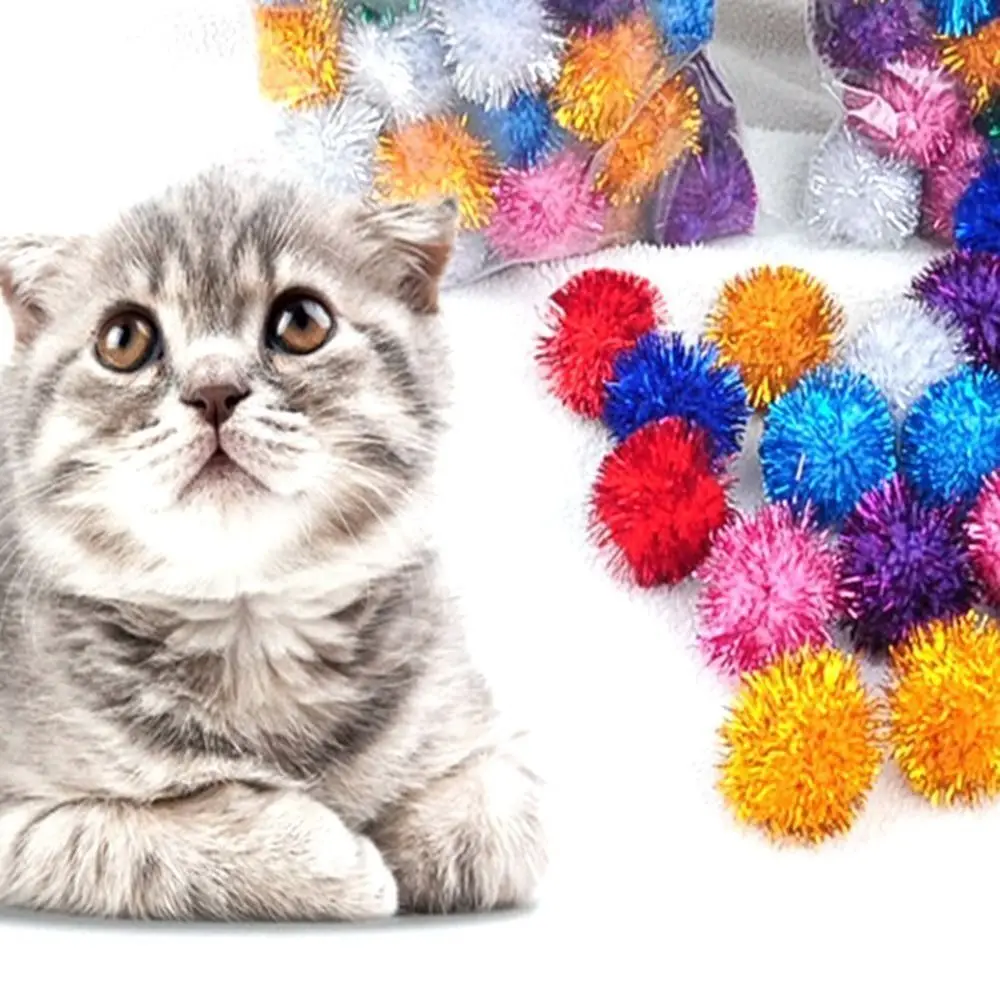 Soft Large Cat Pom Toys Balls 5CM Gilter Cat Kitten Toy Cat Sparkle Balls