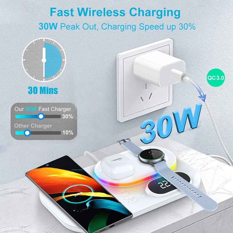 Wireless Charger 3 in 1 For Samsung Galaxy S22/S23 Ultra 30W Qi Fast Charging Station For Galaxy Watch 6/5 Pro Chargers Foldable