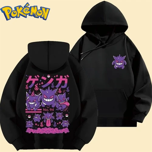Sudadera con capucha de algodón con estampado de Pokémon Gengar de dibujos animados para hombres y mujeres Otoño e Invierno nuevo Y2K Harajuku suéter Casual de gran tamaño Top
