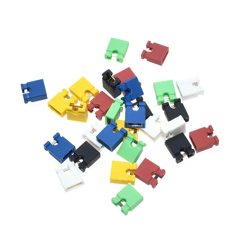 AEAK 100PCS Pitch jumper shorted cap & Headers & Wire Housings 2.54MM SHUNT Black yellow white green red blue