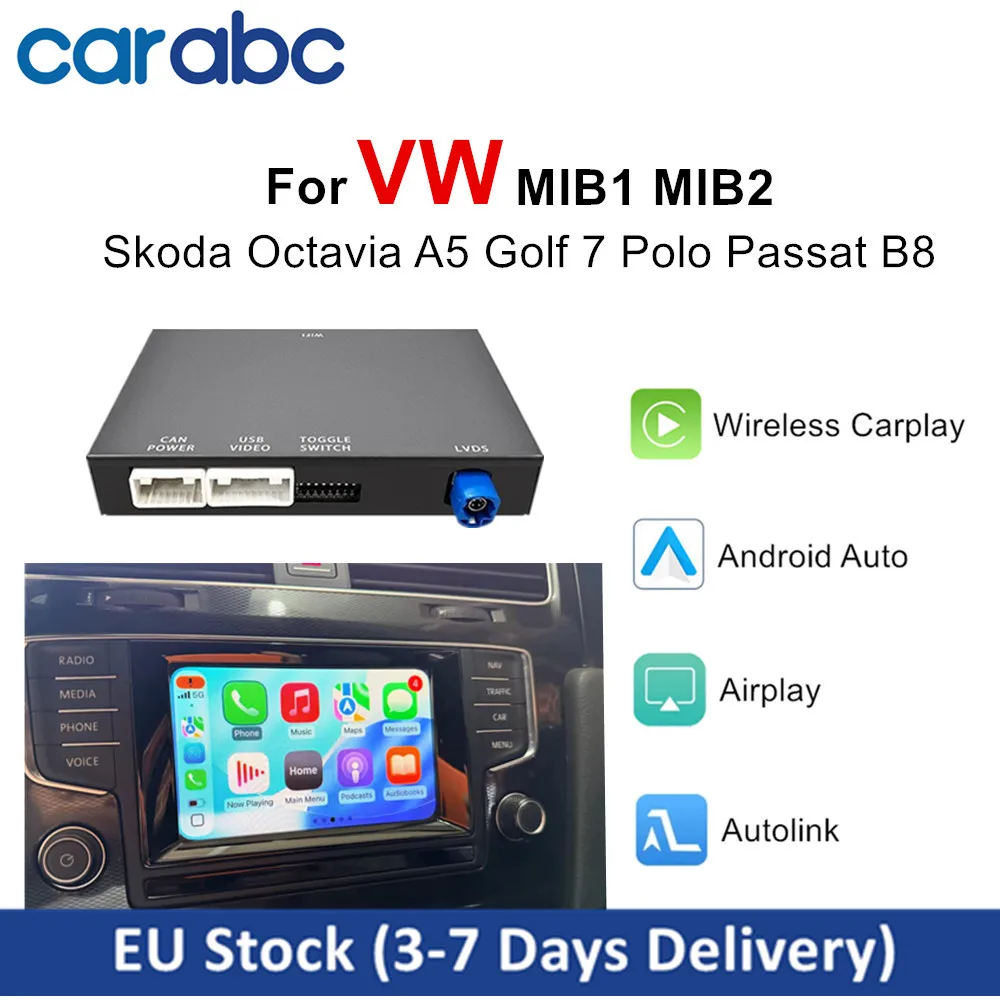 CARABC Kabelloses Carplay Android Auto Airplay Autolink für VW Volkswagen Skoda Octavia A5 Golf 7 Polo Passat B8 MIB1/MIB2
