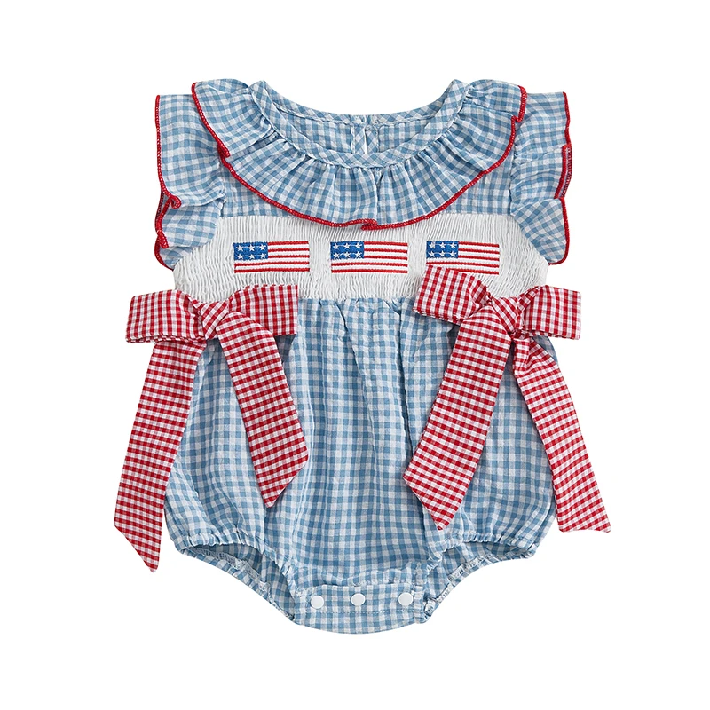 

4th of July Baby Girl Outfits Newborn American Flag Romper Fourth of July Ruffle Sleeve Memorial Bodysuit Clothing
