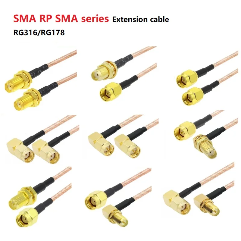2 piece 30CM SMA Serie Extension cable SMA male to RP SMA SMA-J to SMA-K SMA angle to SMA angle RG316/RG178 Jump cable