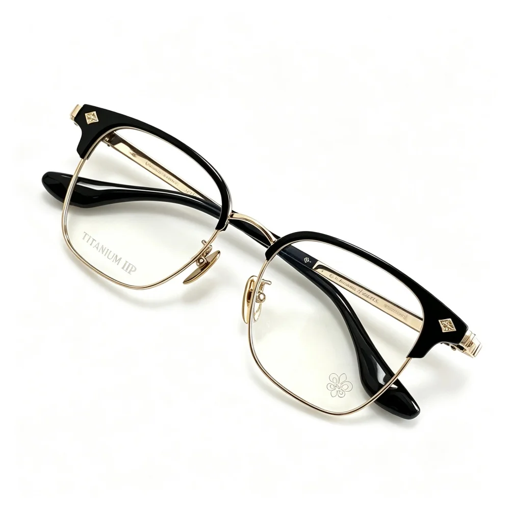 Men Women Browline Prescription Eyeglass Frame CH8323 Metal Acetate Optical Glasses Suitable for Round Square Long Diamond Face