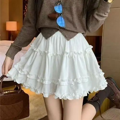 Sweet A Line Ball Gown Women Black Mini Skirts Casual High Waist Korean Fashion Y2k Clothes Slim Ladies White Micro Kawaii Skirt