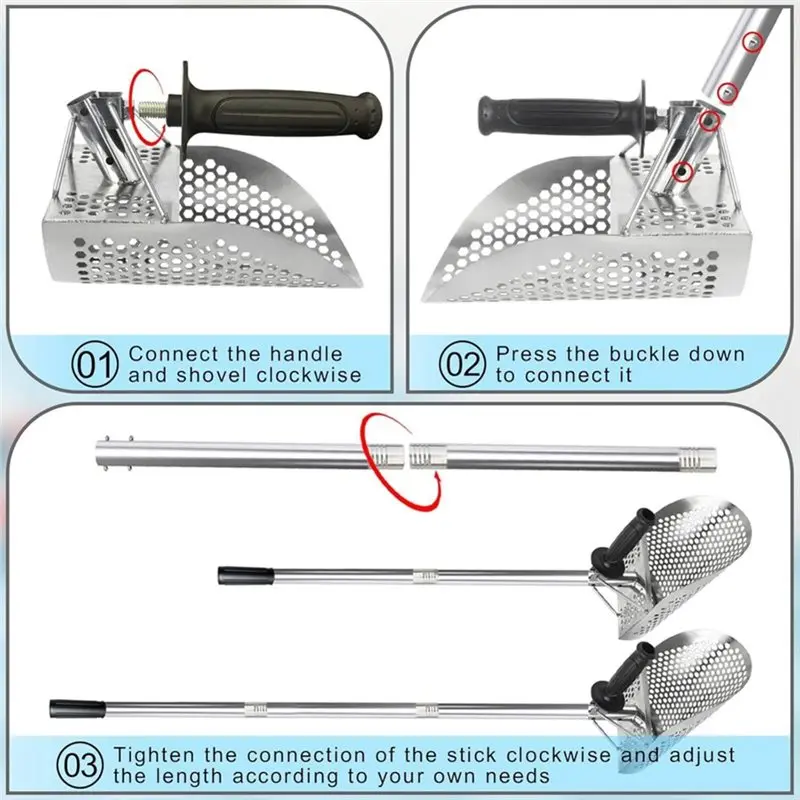 AS96-Treasure Seeker Tool For Beach Heavy Duty Metal Detecting Sand Scoop, Large Capacity Stainless Steel Scoop With Extended Ha
