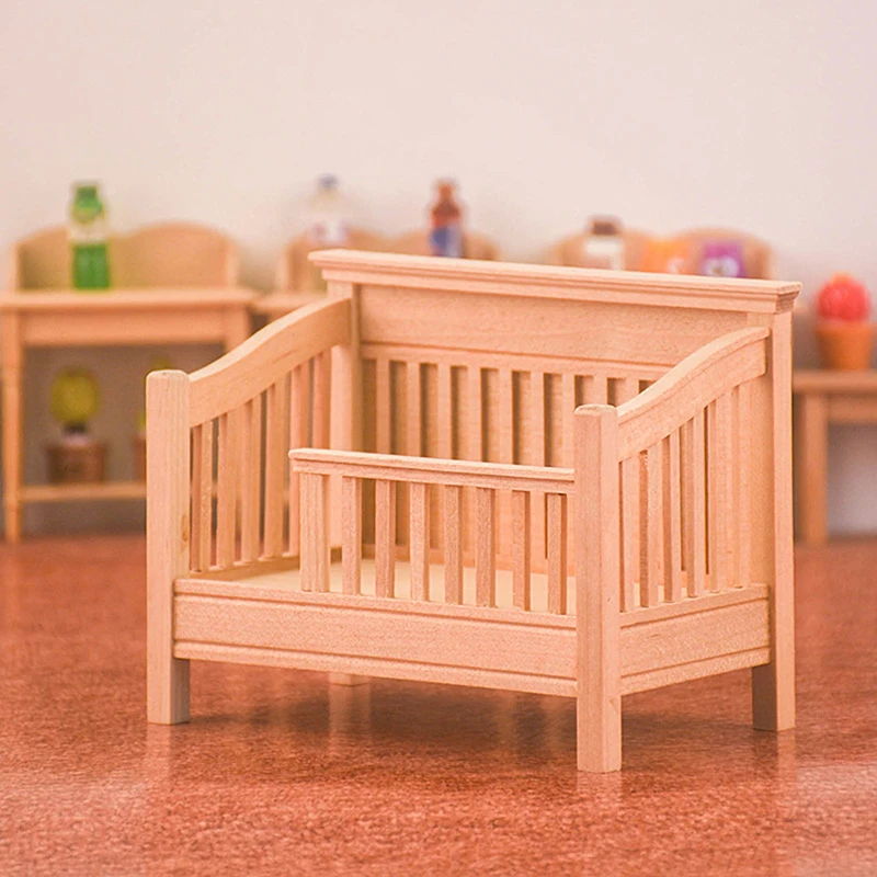 1:12 Dollhouse Miniature Wooden Bed Baby Bed Cradle Bed Furniture Model Decor Toy Doll House Accessories