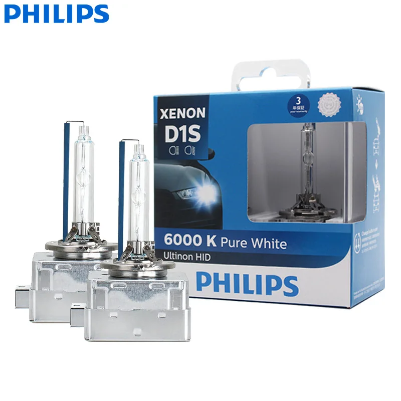 Philips  D1S Ultinon HID Xenon Bulbs 6000K Cool Blue White Light 85V 35W Quick Start Auto Car Headlight Lamps 85410WXX2, 1 Pair