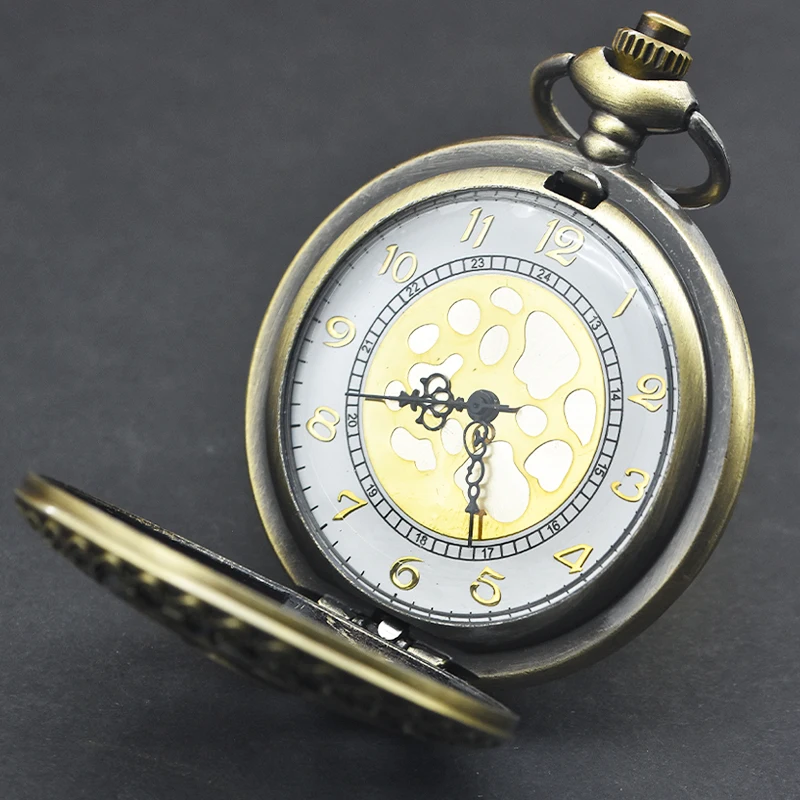 Винтажные бронзовые стимпанк вырез гравировка кварцевые карманные часы ожерелье кулон цепочка для часов мужская женская цепочка подарок