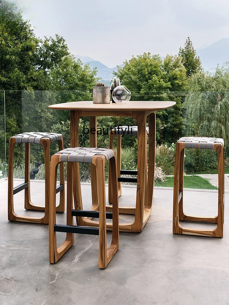 Balcony Three-Piece Tables and Chairs Nordic Solid Wood Outdoor Villa Terrace Antiseptic Wood Tables and Chairs