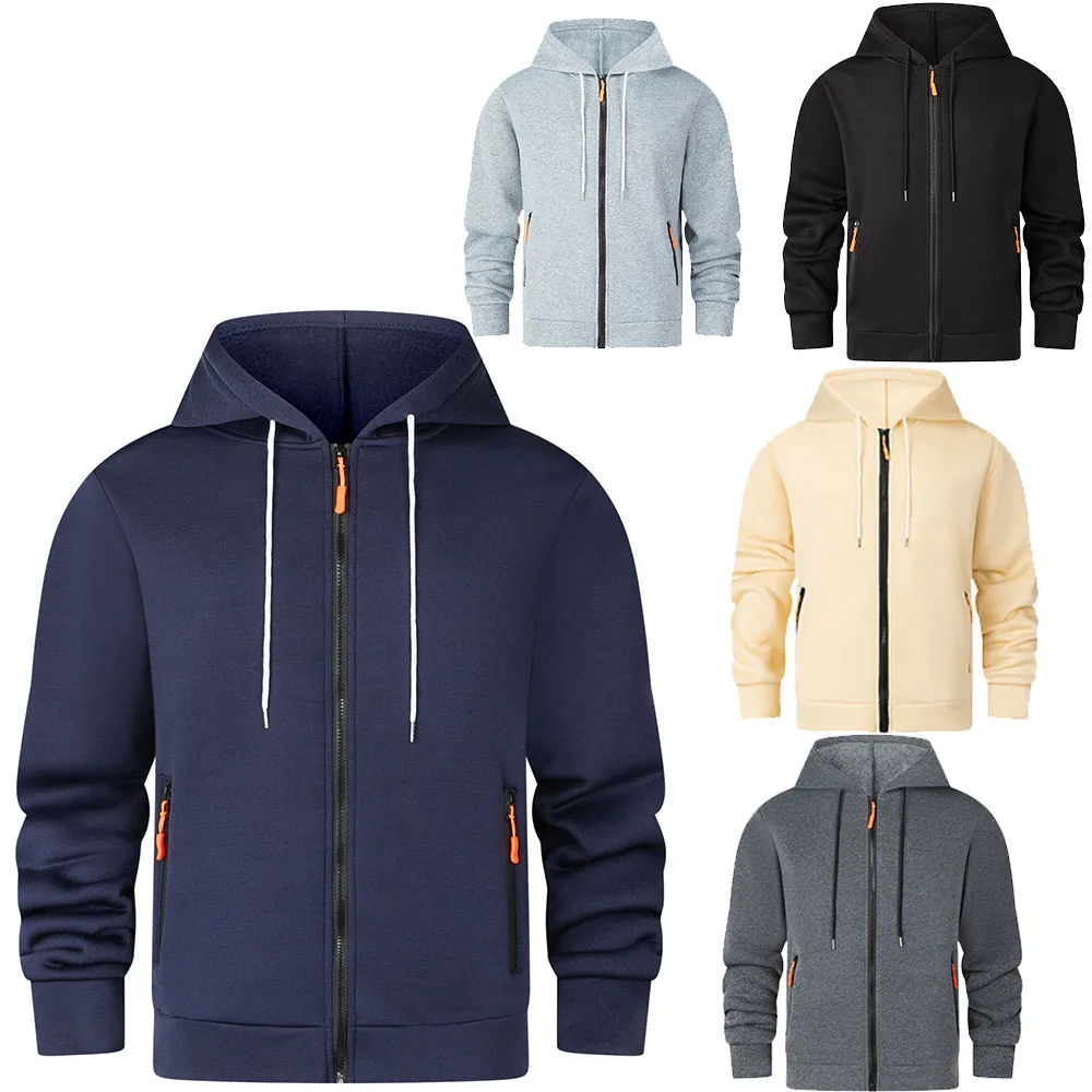 

Spring And Winter Men's New Outdoor Sports Youth Wind Leisure Comfortable Cardigan Zipper Solid Color Printed Arm Pocket Hoodie