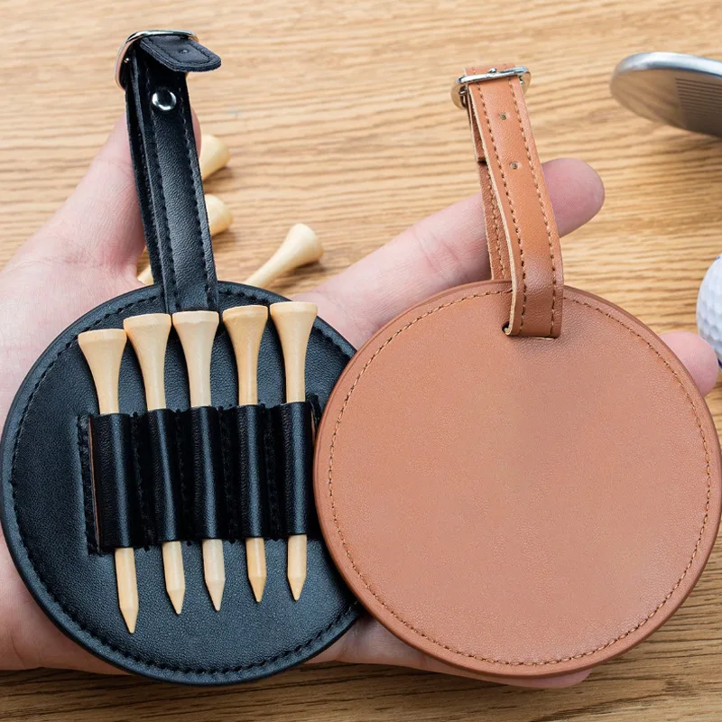 

1PC Portable Round PU Leather Golf Tee Holder Hanging Golf Nail Storage Pouch Outdoor Golf Accessory Bag Sports Accessories