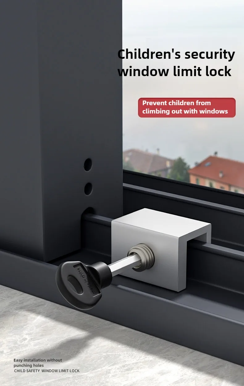 1/2 Stück Verstellbarer Fensterstopper Sicherheitsschlösser für Kinder und Haustiere Diebstahlsicheres Türschloss Ohne Bohren Schiebefensterschloss-Hardware – Detail 1