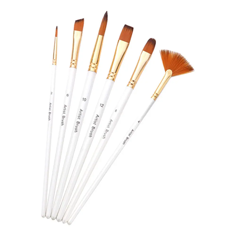 

6Pcs Premium Nylon Hair Painting Brush Set for Watercolor Gouache Acrylic Artists Kids Beginners Wood Handle Copper Ferrule Easy