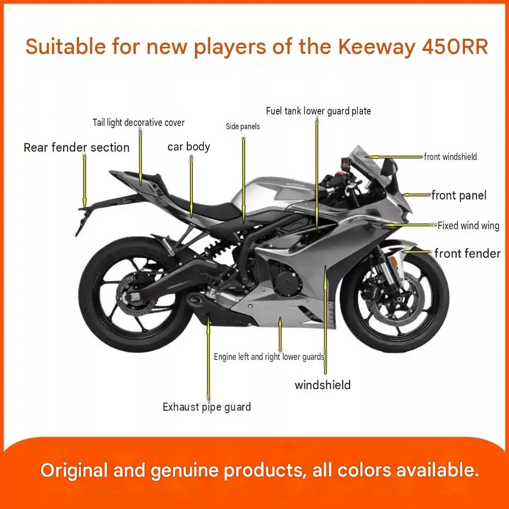 Genuine OEM bodywork parts for the KOVE 450RR, including the instrument housing, rear tail cover, taillight bracket, and more.
