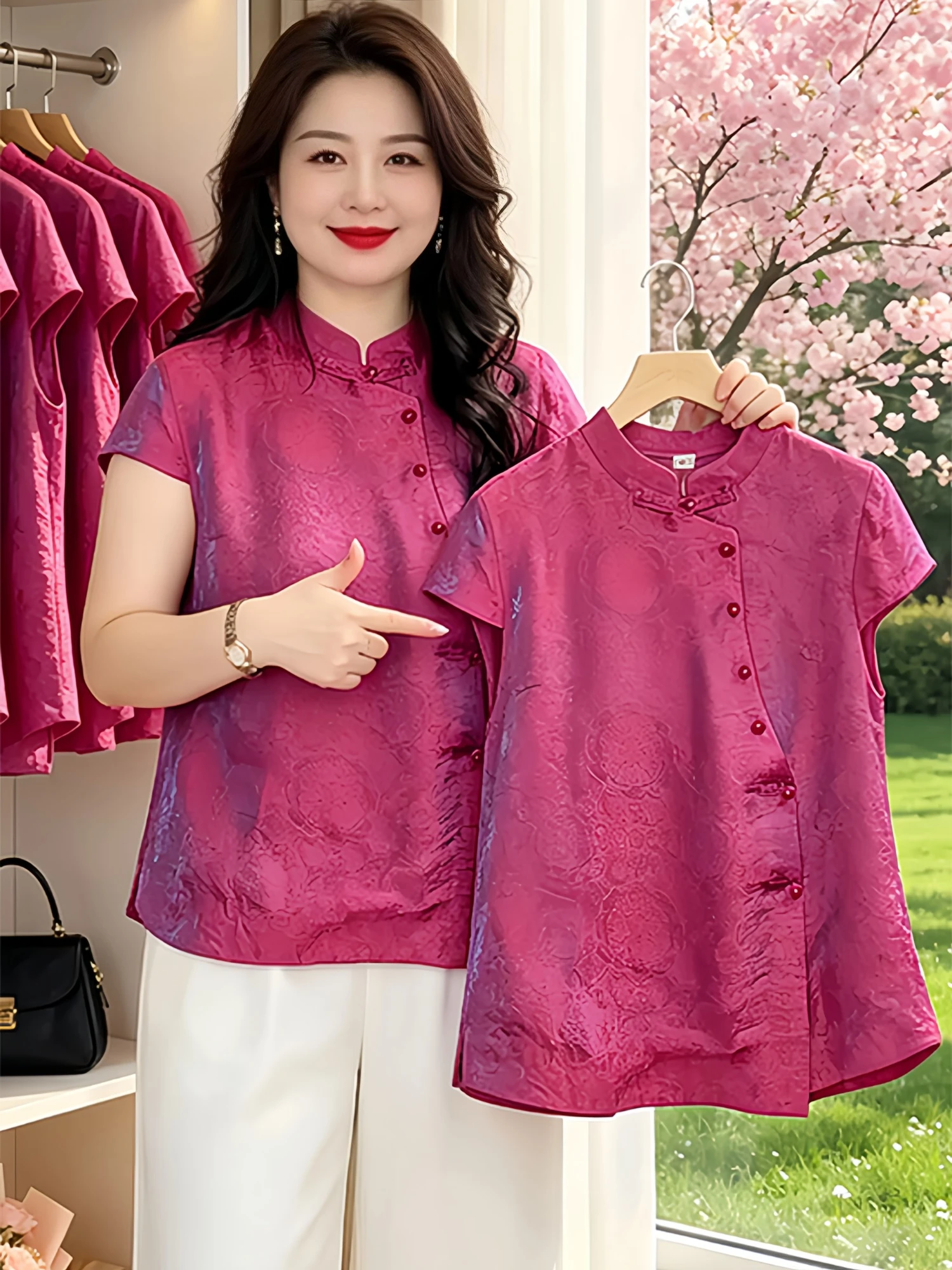 

Anti-Aging Chinese Style Shirt for Women 2026 New Style Small Batch Button Stand Collar Slimming Versatile Short Sleeve Shirt