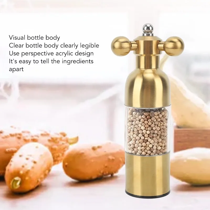 Kitchen Grinder, Pepper Mill Professional Refillable Ceramic Rotor Coarseness Adjustable Manual Pepper Salt Grinder for Kitchen