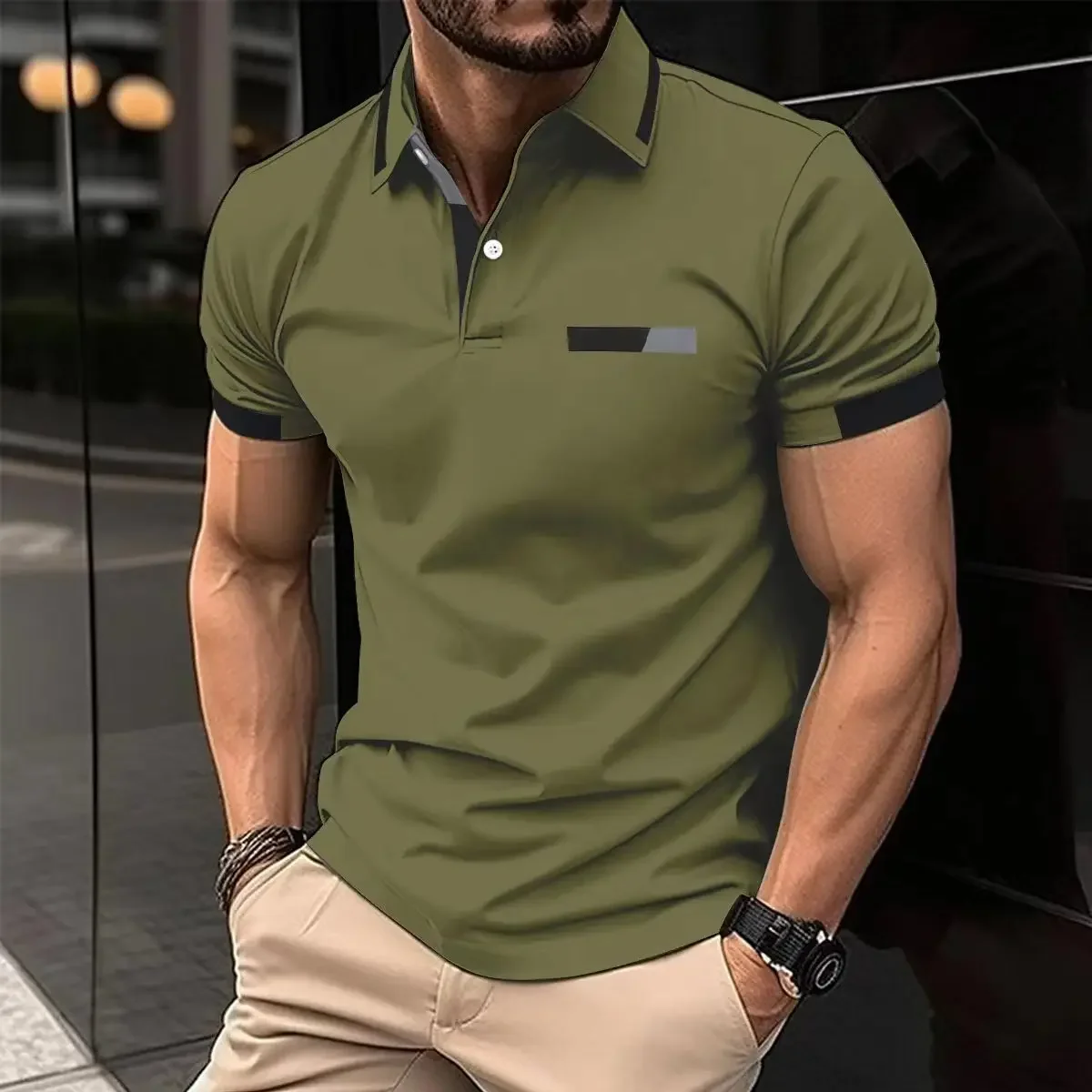 Summer Best-Selling Men's Summer Polo Shirt Solid Color Lapel Button Men's Short-Sleeved Recreational Sports Outdoor Golf Shirt