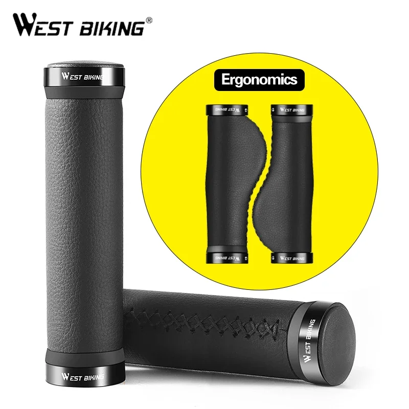 WEST BIKING Microfiber Leather MTB Grips Soft Touch Anti-skid BMX Handle Bicycle Handlebar Alloy Bilateral Lock Bike Accessories